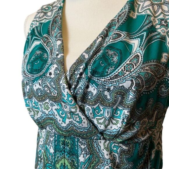 Peck & Peck Women's Sleeveless Top Emerald Green Paisley Medallion Print Medium - Picture 2 of 9